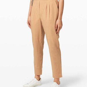 Lululemon Your True Trouser High Rise Pants 4 Tan Elastic Waist Pockets Darts
